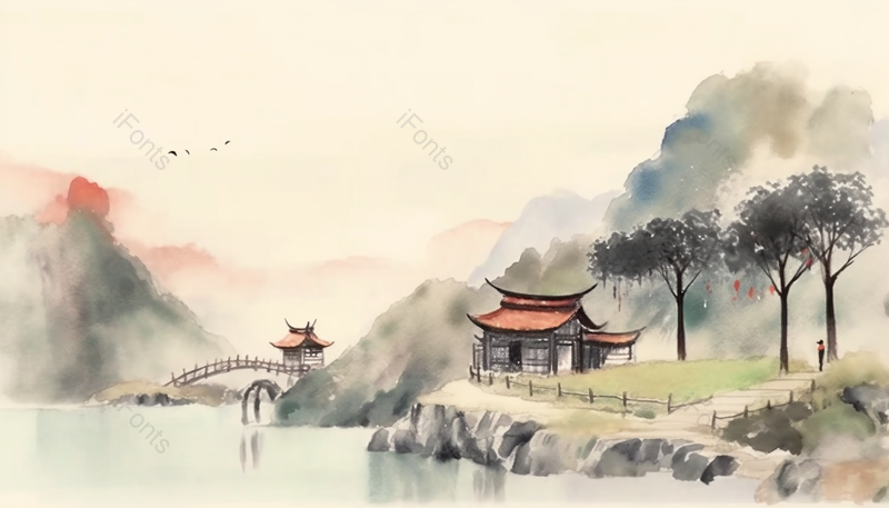 乡村风景手绘水墨风格背景图,插画/手绘图,插画/手绘图库,插画/手绘图下载,插画/手绘